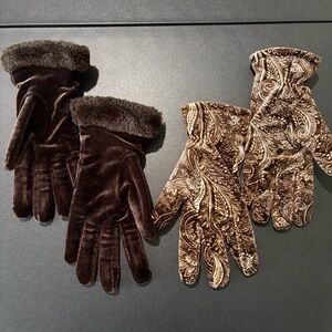 Elegant Brown and Paisley Velvet Gloves Set